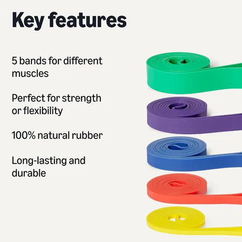 Vista 2 de Amazon Basics Bandas de resistencia de ejercicio para entrenamiento, juego de 5, múltiples niveles de resistencia