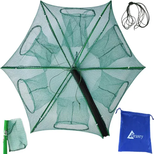 Vista 9 de Drasry Black Fishing Bait Trap Foldable Fish Net for Minnow Crab Crayfish Crawdad Shrimp Trap Cast Net Dip Cage Collapsible Easy Use 4 6 Hole