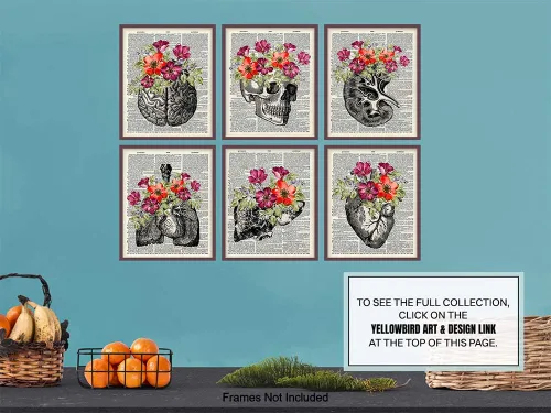Vista 8 de Decoración artística de pared de corazón, cráneo, cerebro, pulmones, riñón, hígado, decoración de habitación de anatomía humana, decoración