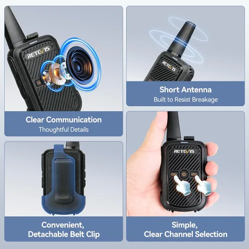 Vista 3 de Retevis Walkie Talkies RT15 de largo alcance, mini walkie talkie de carga rápida, USB de carga rápida, radios recargables de 2 vías para adultos