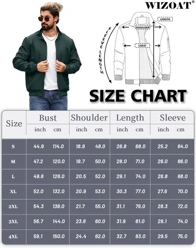Vista 6 de Wizoat Chaqueta Bomber para Hombre Ligera Casual Cortavientos Chaquetas con Cremallera Abrigo