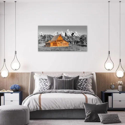 Vista 3 de Taimeng Arte de Pared Grande de Montaña de Granero para Sala de Estar Cuadros de Casa de Campo Decoración de Pared Blanco y Negro Lienzo Country