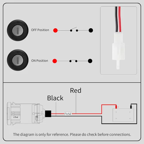 Vista 3 de Wingsmoto de llave de contacto eléctrica de dos cables con cerrojo para motocicletas, con 2 posiciones