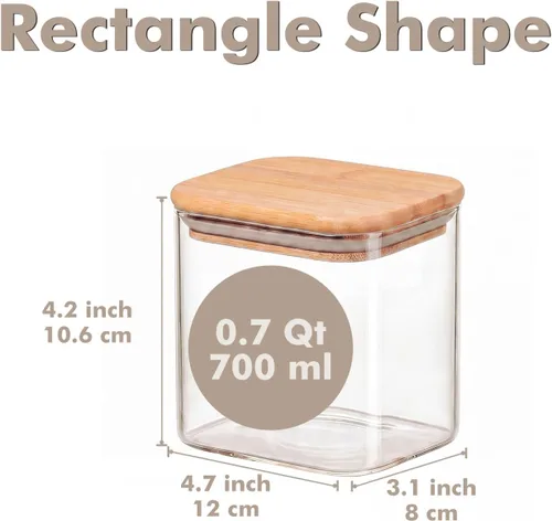 Vista 2 de Paquete de 6 tarros de almacenamiento de vidrio rectangulares pequeños de 0.7 cuartos de galón con tapas de bambú Minimalist Kitchen