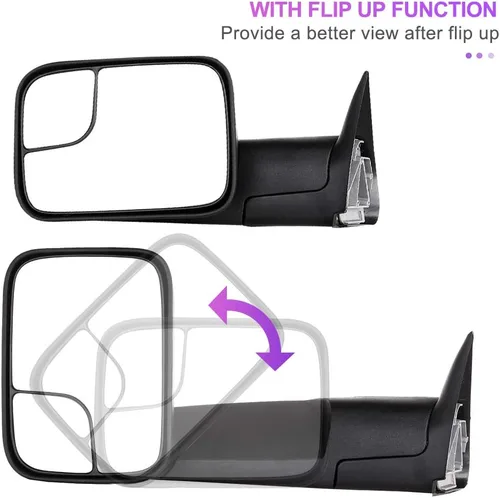 Vista 8 de Espejo de remolque ajustable manual, negro (1 pieza), repuesto de espejo de remolque compatible para 1994-2001 para Dodge para Ram 1500 2002
