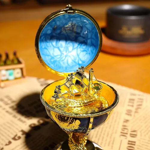 Vista 6 de Faberge - Caja de joyería de huevo con diamantes de imitación esmaltados, caja de joyería Faberge con bisagras, caja de anillos para decoración