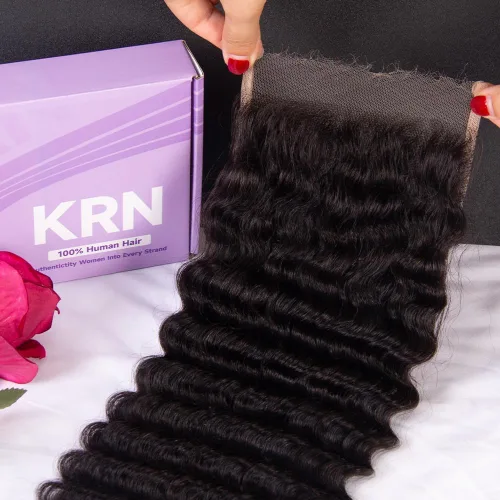 Vista 19 de KRN 5x5 HD Cierre de encaje, 0.1mm Ultra-delgado Invisible Cierre de encaje HD Pequeño Nudo Único Pre-arrancado con Cabello de Bebé 12A Grado
