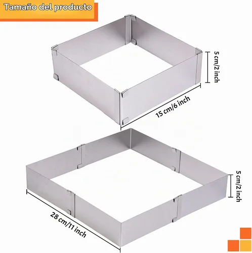 Vista 2 de TXIN Molde cuadrado de acero inoxidable para tartas, molde de mousse, ajustable de 6 a 11 pulgadas