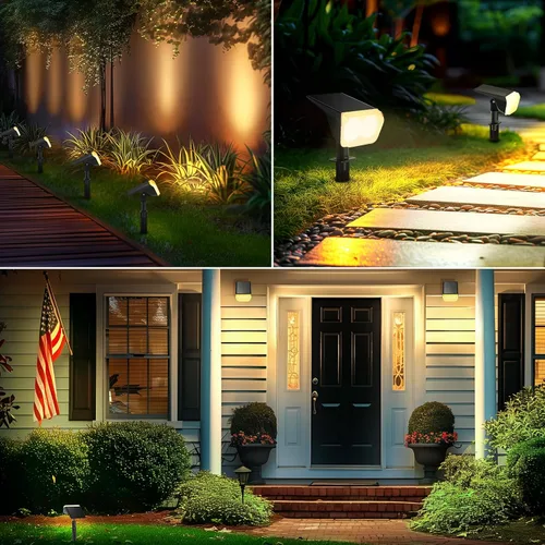 Vista 9 de Consciot Focos solares impermeables para exteriores, 24 LED del anochecer al amanecer, luces de pared ajustables 2 en 1, focos solares de paisaje