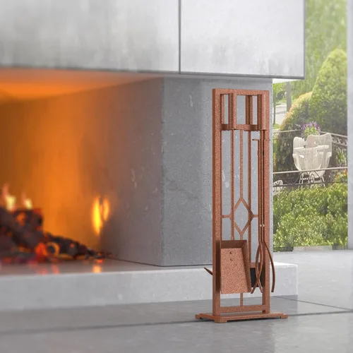 Vista 2 de Fire Beauty Juego de 5 herramientas para chimenea de hierro forjado, soporte para poker (bronce antiguo)