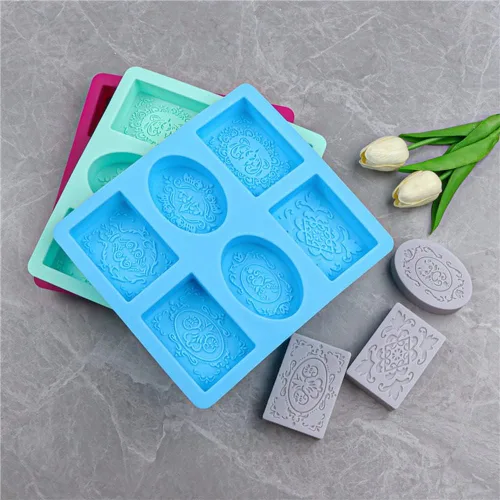 Vista 3 de Moldes de jabón para hacer jabón, paquete de 2 moldes de silicona para jabón, molde de jabón hecho a mano, rectangular, ovalado y formas de flores