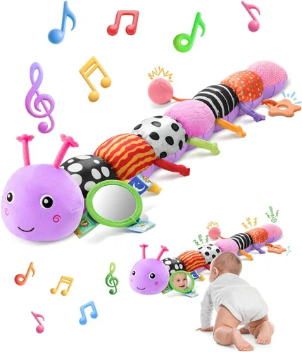 Vista 14 de AWOTOY Juguetes para bebés de 6 a 12 meses, oruga musical, animales de peluche, juguetes para bebés de 0 a 3 a 6 meses, juguetes sensoriales