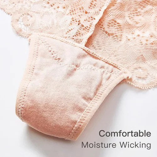 Vista 6 de MEIYATING Tangas de encaje de cintura baja para mujer ropa interior con espalda en V paquete de 5