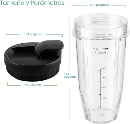 Vista 4 de Vasos de repuesto para licuadora Ninja de 24 onzas – Compatible con Ninja BN401, BL450, BL456, BL480, BL2012, BN751, BN801, SS101, SS151 – Paquete