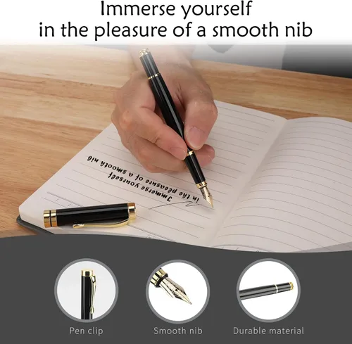 Vista 4 de Tiankool Pluma Estilográfica de Lujo, Plumín Fino, Exquisito Juego de Regalo de Plumas para Hombres y Mujeres - Incluye 10 Cartuchos de Tinta y Negro