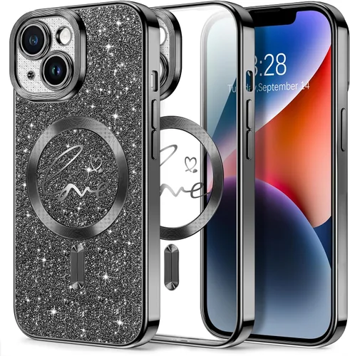 Vista 19 de Hython Funda para iPhone Air con purpurina, compatible con MagSafe Love Heart fundas magnéticas transparentes para teléfono para mujeres y niñas