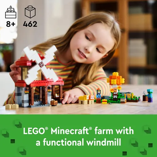 Vista 2 de LEGO Minecraft La Granja de Molinos de Viento - Juguetes de Construcción de Minecraft para Niños, Niños y Niñas, Edades 8+ - Incluye 3 Minifiguras