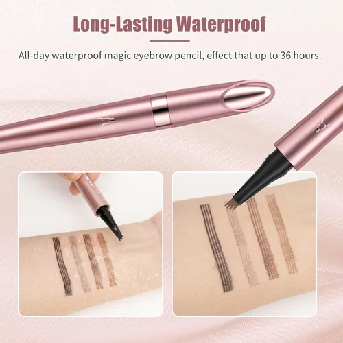 Vista 4 de Microblading - Lápiz de cejas 3D de 4 puntas, resistente al agua, de larga duración, con efecto de maquillaje natural para todo el día (negro)