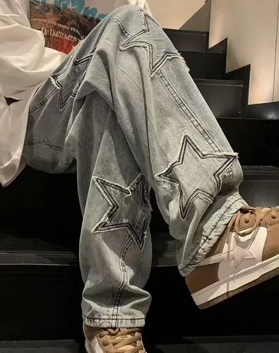 Vista 5 de Kisswow Y2k Star Jeans para mujer, lindos jeans para adolescentes, pantalones cargo Y2K para mujer