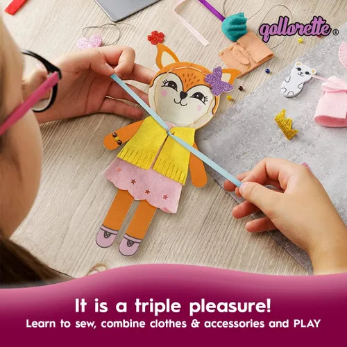 Vista 5 de qollorette Kit de costura de fieltro para niños, haz tu propio juguete de zorro, kit de manualidades para niños - Kit de costura Haz un amigo - Kit