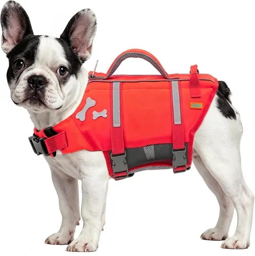 Vista 13 de EMUST Chalecos salvavidas para perros, chaleco flotante para canotaje con 2 Brillante rosa