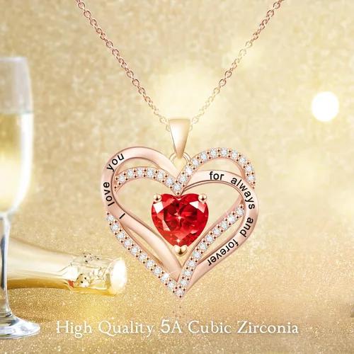 Vista 9 de Beauyist Birthstone Necklaces for Women & Girls, Love Heart Pendant Necklace Chains Jewelry Gifts, 5A Zirconia I Love You Necklace, Anniversary