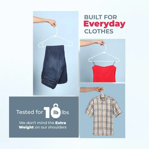 Vista 4 de Perchas de plástico de 15 unidades – Hechas en EE.UU. – Capacidad de 2.7 kg, perchas estándar de ropa con ganchos de correa para vestidos, lencería