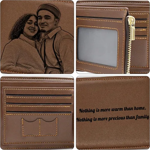 Vista 5 de Carteras personalizadas para hombres con imagen, cartera de fotos de cuero grabada personalizada para papá, hijo, marido, novio, amigo, día