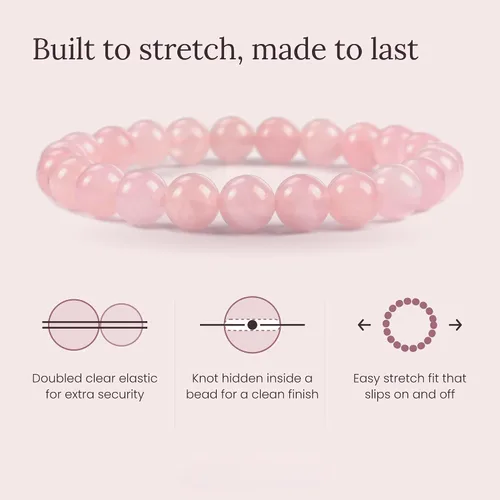 Vista 4 de Colección Cherry Tree - Pulseras de cuentas de gemas para mujeres y hombres, tamaños pequeños, medianos y grandes, cuentas redondas de 8 mm Cuarzo