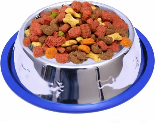 Vista 2 de Juego de 2 tazones para perro de acero inoxidable grabados de Mr. Peanut's, fácil de limpiar, resistente a las bacterias y al óxido, con anillo