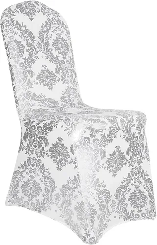 Vista 12 de Juego de 1 fundas decorativas para sillas de comedor, con estampado de flores doradas, extraíbles, lavables, de elastano, para fiestas, bodas Oro