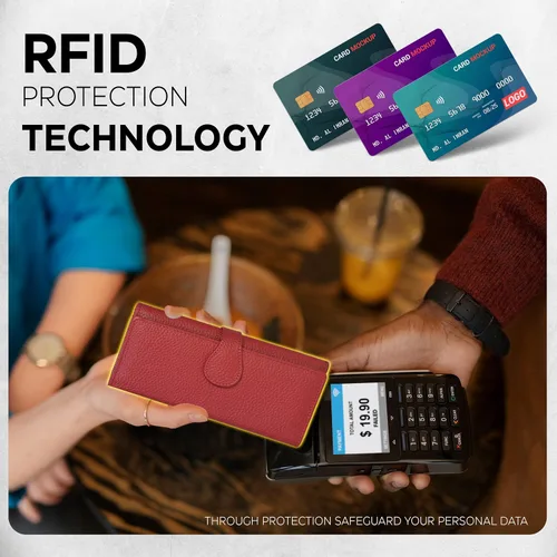 Vista 6 de Cartera de piel auténtica para mujer con bloqueo RFID, tarjetero triple para mujer, con ventana de identificación