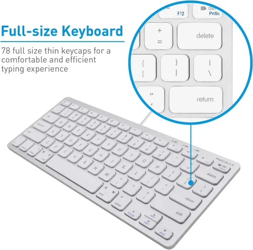 Vista 9 de Teclado pequeño con cable Macally para Mac y Windows - 78 teclas de corte de tijera compatibles con el teclado Apple para MacBook Pro/Air, iMac, Mac