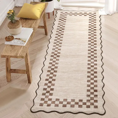 Vista 89 de GarveeHome Alfombra lavable de 5 x 7 pies para sala de estar, alfombra Beige festoneado