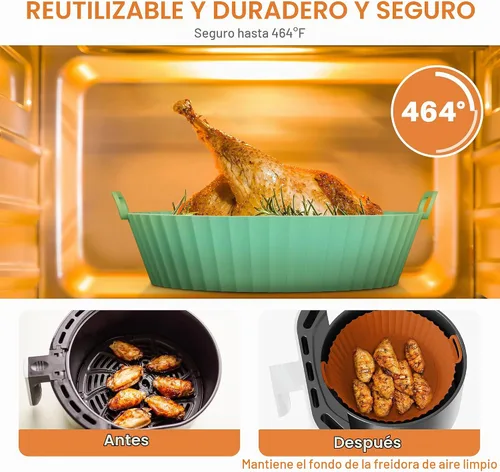 Vista 4 de ME.FAN Forros de silicona para freidora de aire para freidora de aire de 4 a 7 cuartos de galón [2 unidades] Cesta reutilizable para freidora