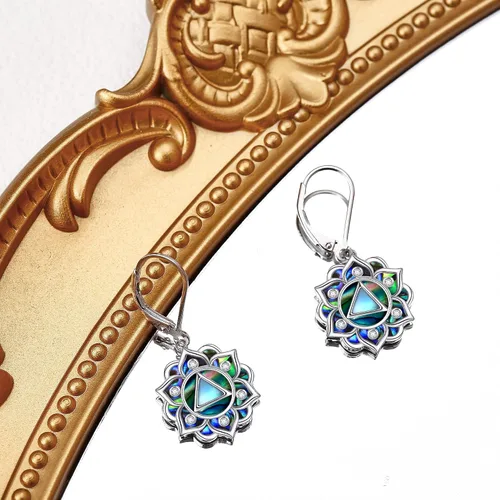 Vista 3 de Aretes de Loto Plata de Ley Aretes Colgantes de Gota de Flor de Loto Joyería de Yoga Regalos para Mujeres