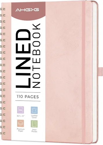 Vista 14 de AHGXG Cuaderno de espiral rayado de 8.5 x 11 pulgadas, cuadernos grandes A4 para mujeres y hombres, cuaderno de cuero de tapa dura con rayas