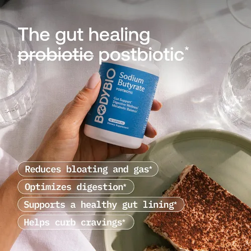 Vista 4 de BodyBio Butirato - Postbiótico para la Salud Intestinal, Apoyo Digestivo, Alivio de Hinchazón, Gases y Estreñimiento, Reparación de Intestino