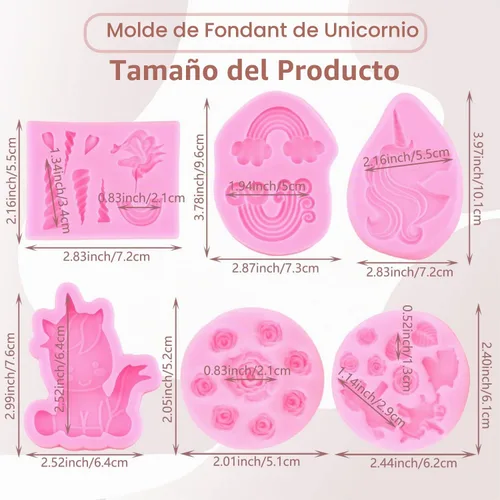 Vista 2 de Juego de 6 moldes de silicona para unicornios, orejas de cuerno