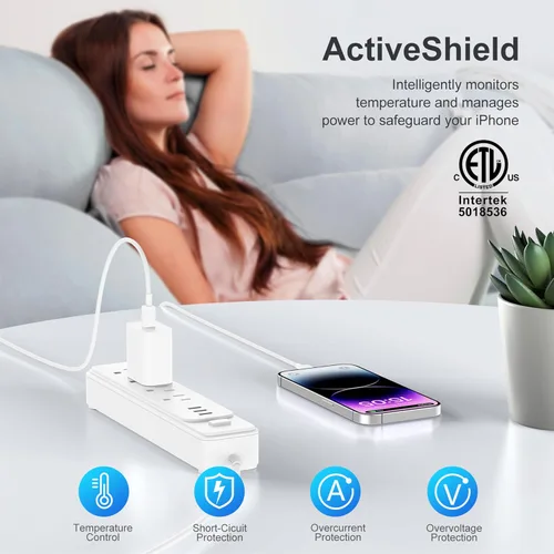 Vista 4 de Cargador para iPhone de carga rápida original [certificado Apple MFi], paquete de 2 bloques de carga de pared tipo C con 2 cables USB C a Lightning