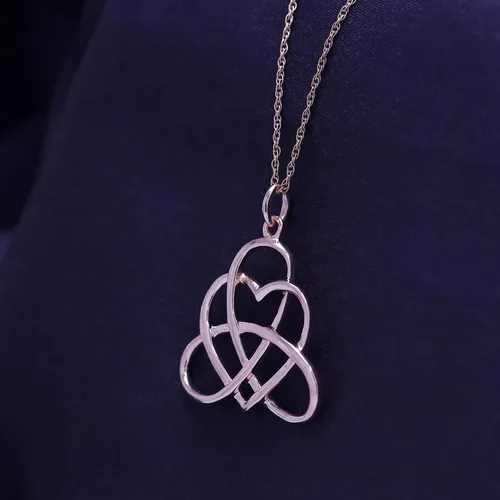 Vista 4 de Collar con colgante de corazón de nudo celta de triángulo irlandés para mujer rosa-dorado-plateado