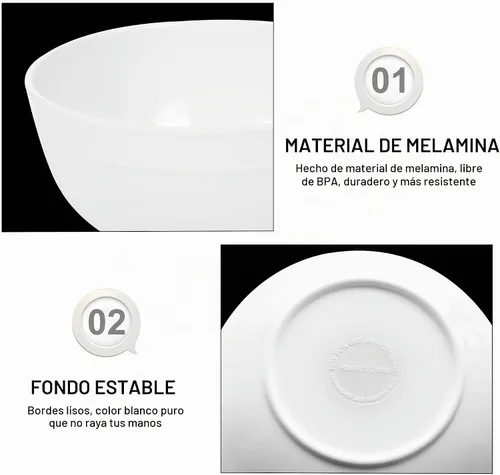 Vista 5 de Cuencos de melamina para cereales - Cuencos blancos de 23 onzas