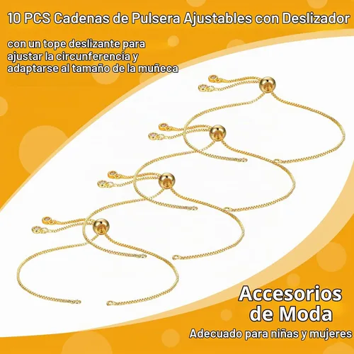 Vista 7 de Sureio 10 Piezas Pulseras Deslizantes Ajustables para Hacer Joyas Cadenas de Pulseras para Hacer Joyas DIY Accesorios Cadenas Extensoras con Dorado