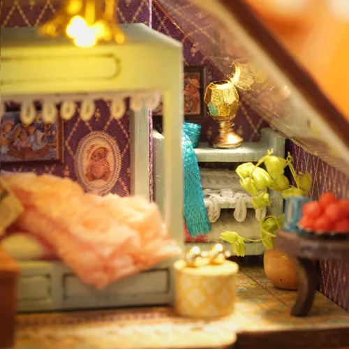 Vista 9 de MAGQOO - Kit de casa de muñecas en miniatura de bricolaje con muebles, escala 1:100, habitación creativa, mini casa de muñecas de madera, accesorios