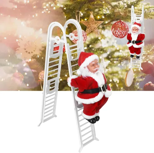 Vista 4 de Figura de Papá Noel escalador, adorno eléctrico de Papá Noel para escalar, decoración colgante de arriba y abajo, adornos para árbol de Navidad