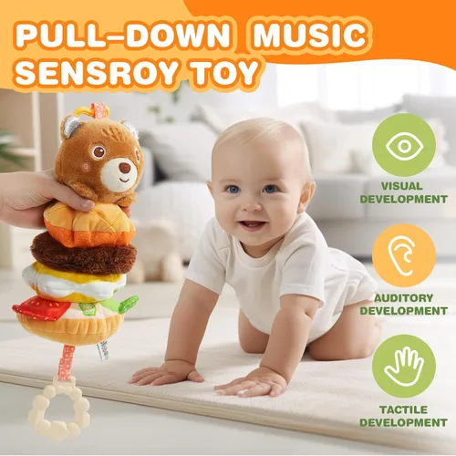 Vista 2 de Jollybaby Juguetes colgantes musicales para bebé, para cochecito, asiento de automóvil, cuna, gimnasio, oso de Hamburgo relleno de felpa