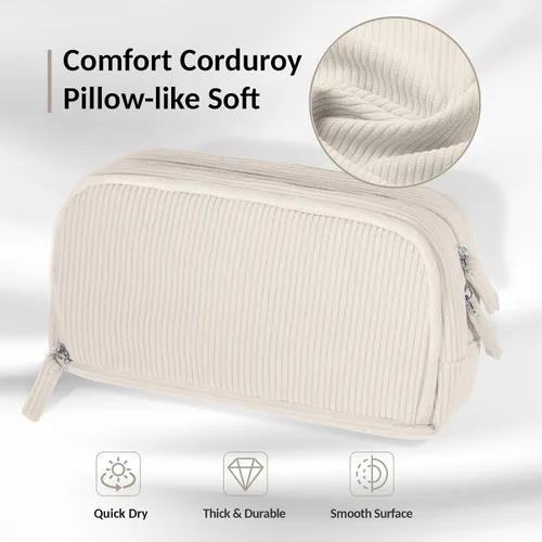 Vista 2 de Sooez Estuche de Lápices de Gran Capacidad con Funda para Bolígrafos, Bolsa de Lápiz de Corduroy Suave con 3 Compartimentos, Múltiples Bolsillos