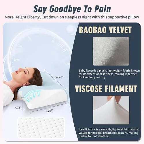 Vista 5 de Almohadas de cuello de espuma viscoelástica para aliviar el dolor, durmientes en cama, estómago, mejor hombro ortopédico cervical ergonómico