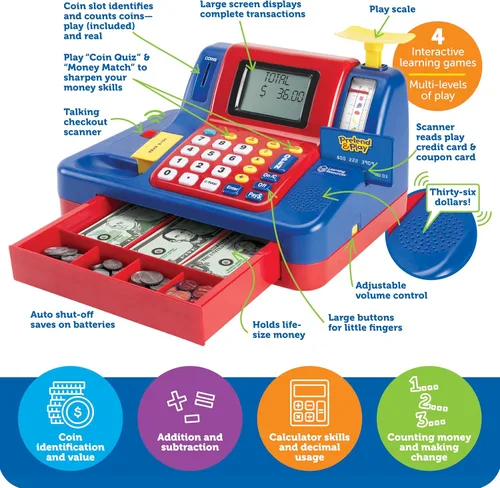 Vista 5 de Learning Resources Pretend & Play Caja registradora de enseñanza, -, Rojo/Azul