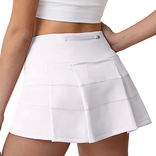 Vista 4 de Husnainna - Falda de tenis plisada de cintura alta con bolsillos, falda pantalón de golf para mujer, pantalones cortos incorporados